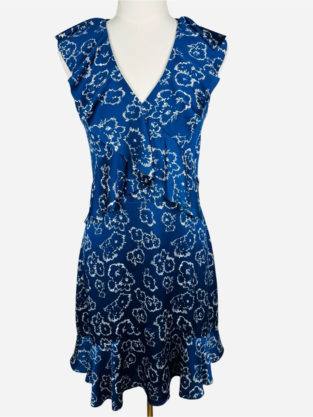 Banana Republic Floral Blue Cross Flounce Sleeveless Dress Size 6